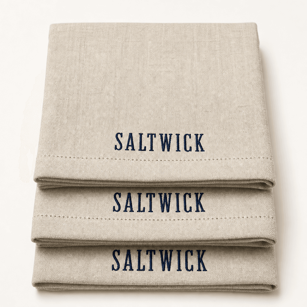 Saltwick linen tea towels set of 3 with Saltwick embroidered on each oat towel
